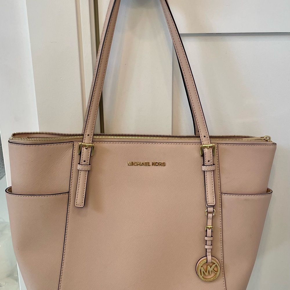 Michael Kors Pink Structured Tote with Gold Hardware
